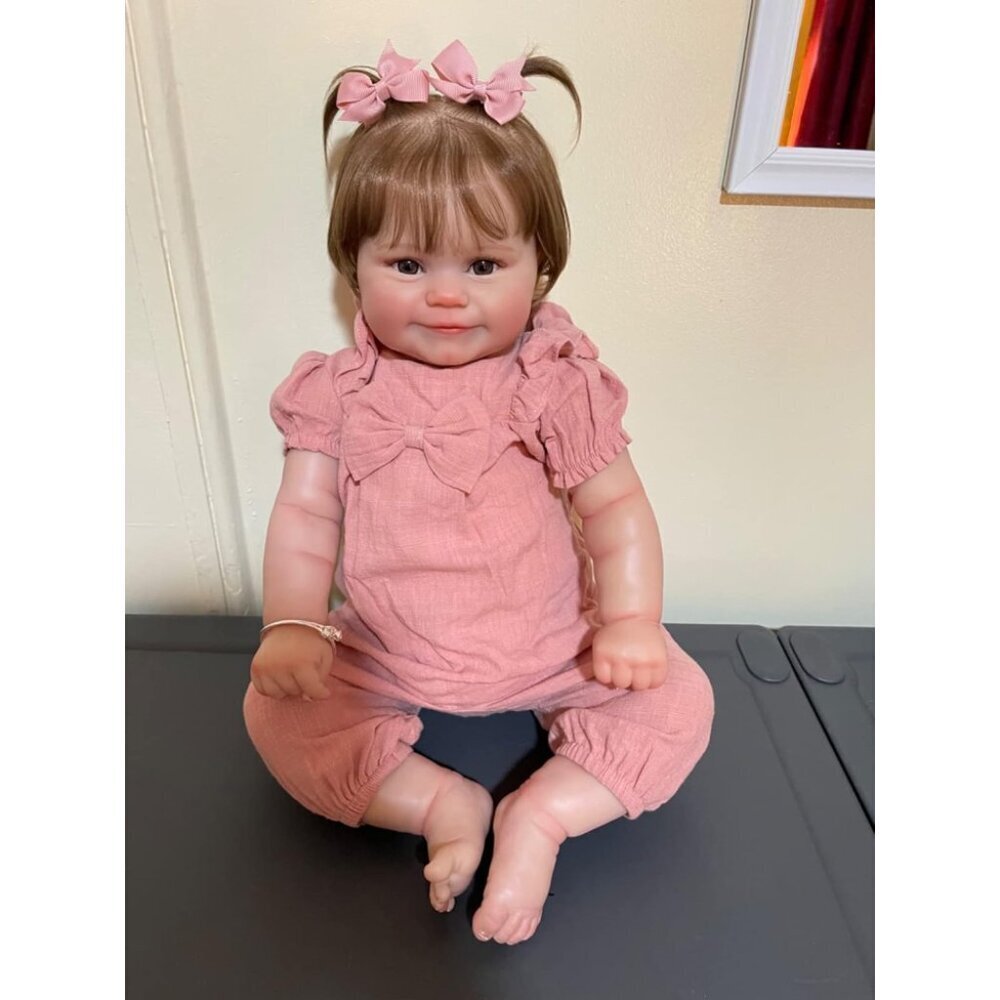 🆕24inch Soft Cloth Body Newborn Baby Poseable Limbs Pink Doll with Clothes